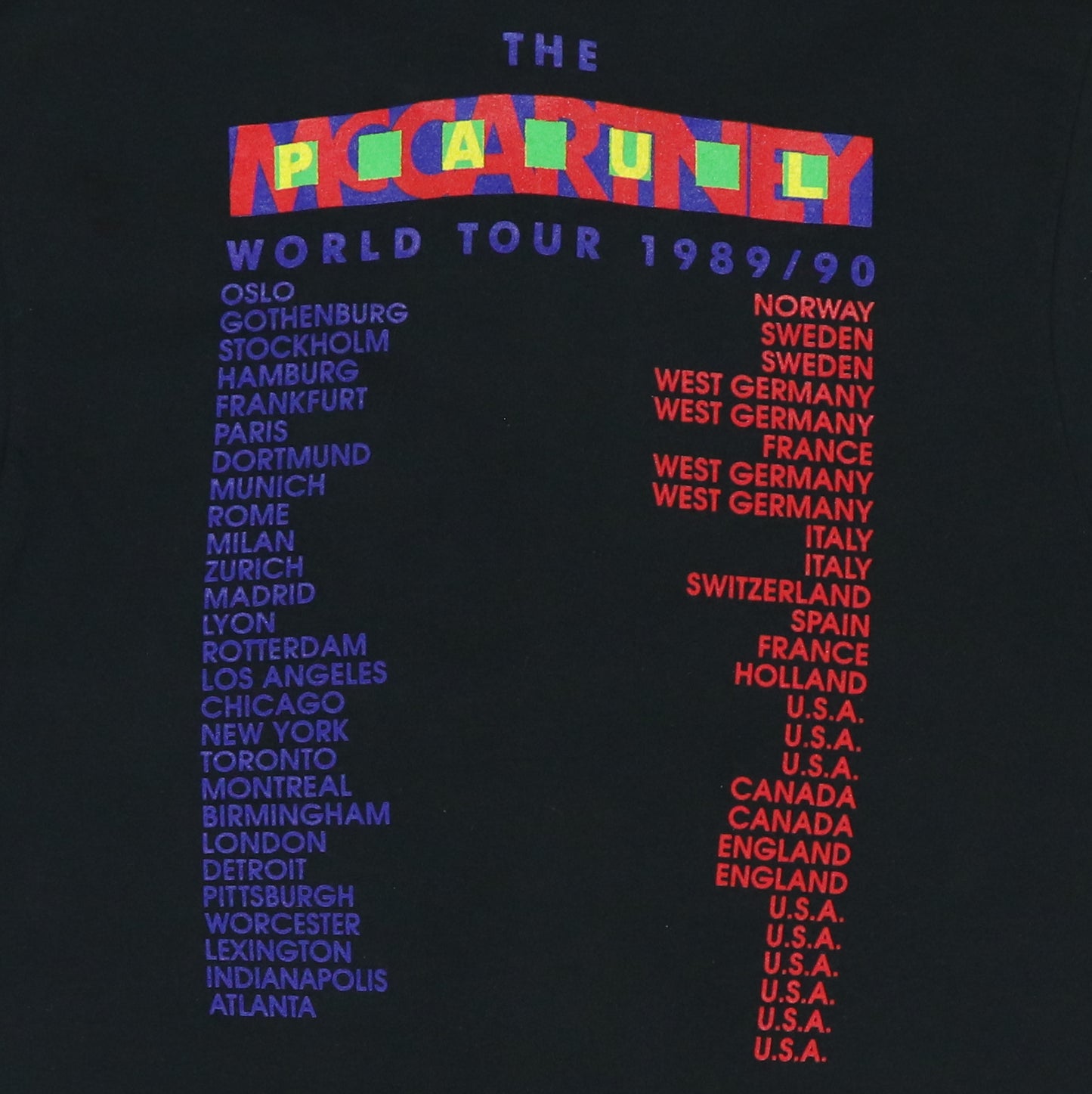 1989 Paul McCartney World Tour Shirt