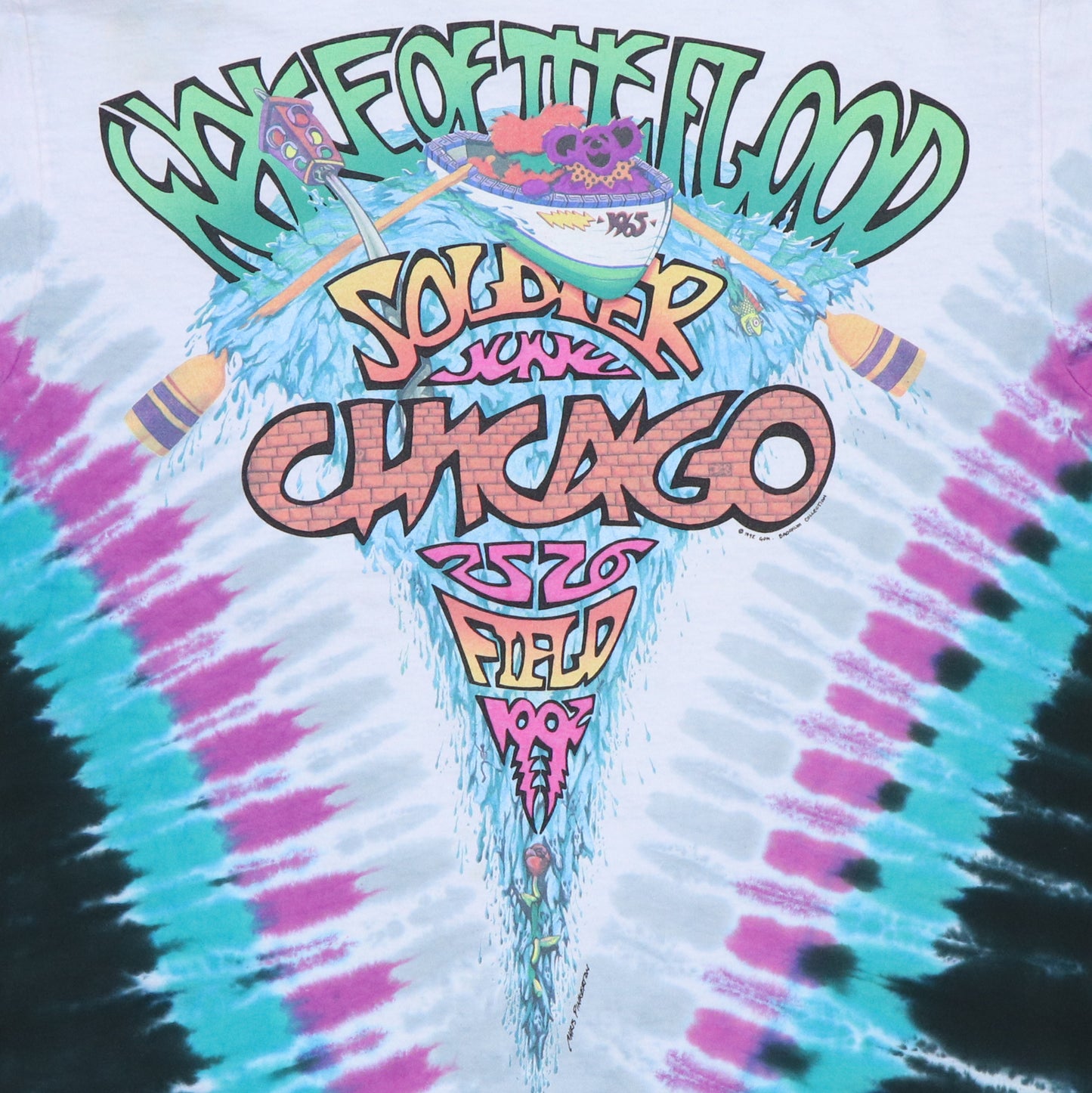 1990s Grateful Dead Liquid Blue Tie Dye Shirt Detail