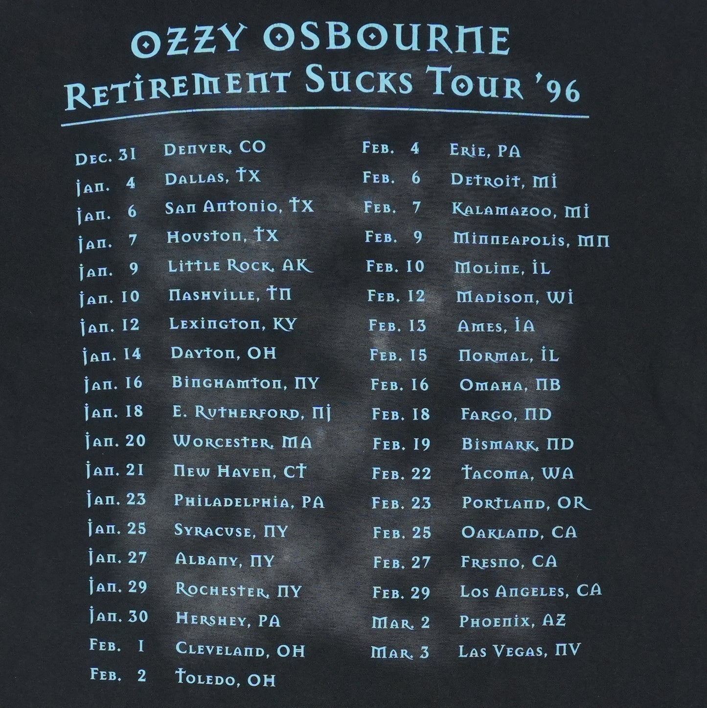 1995 Ozzy Osbourne Retirement Sucks Tour Shirt Detail