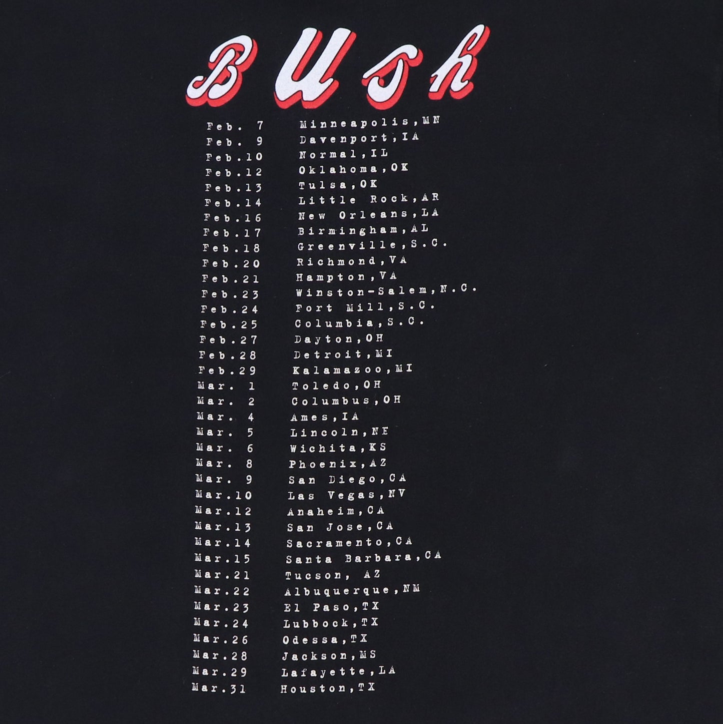 1995 Bush Sixteen Stone Tour Shirt
