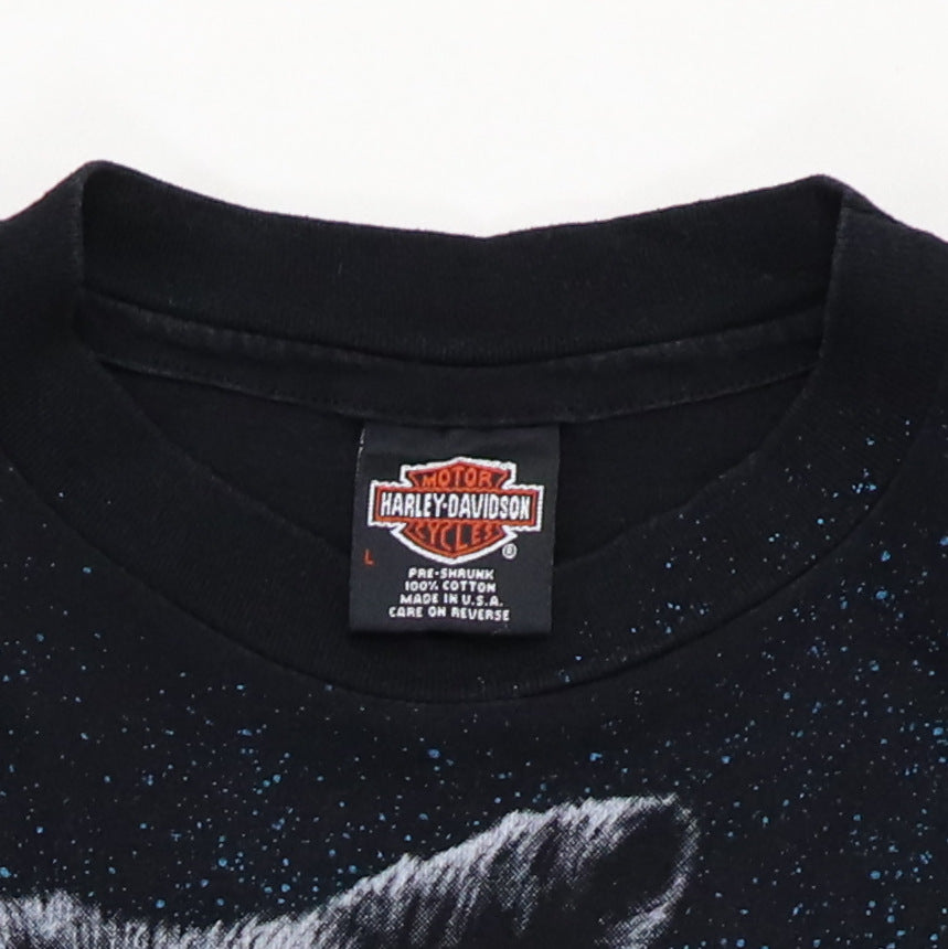 1990s Harley Davidson Wolf All Over Print Shirt Detail