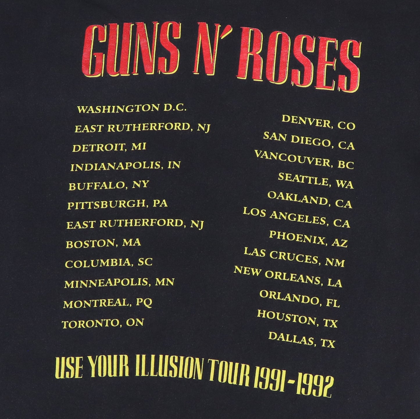 1992 Guns N Roses Use Your Illusion Tour Shirt