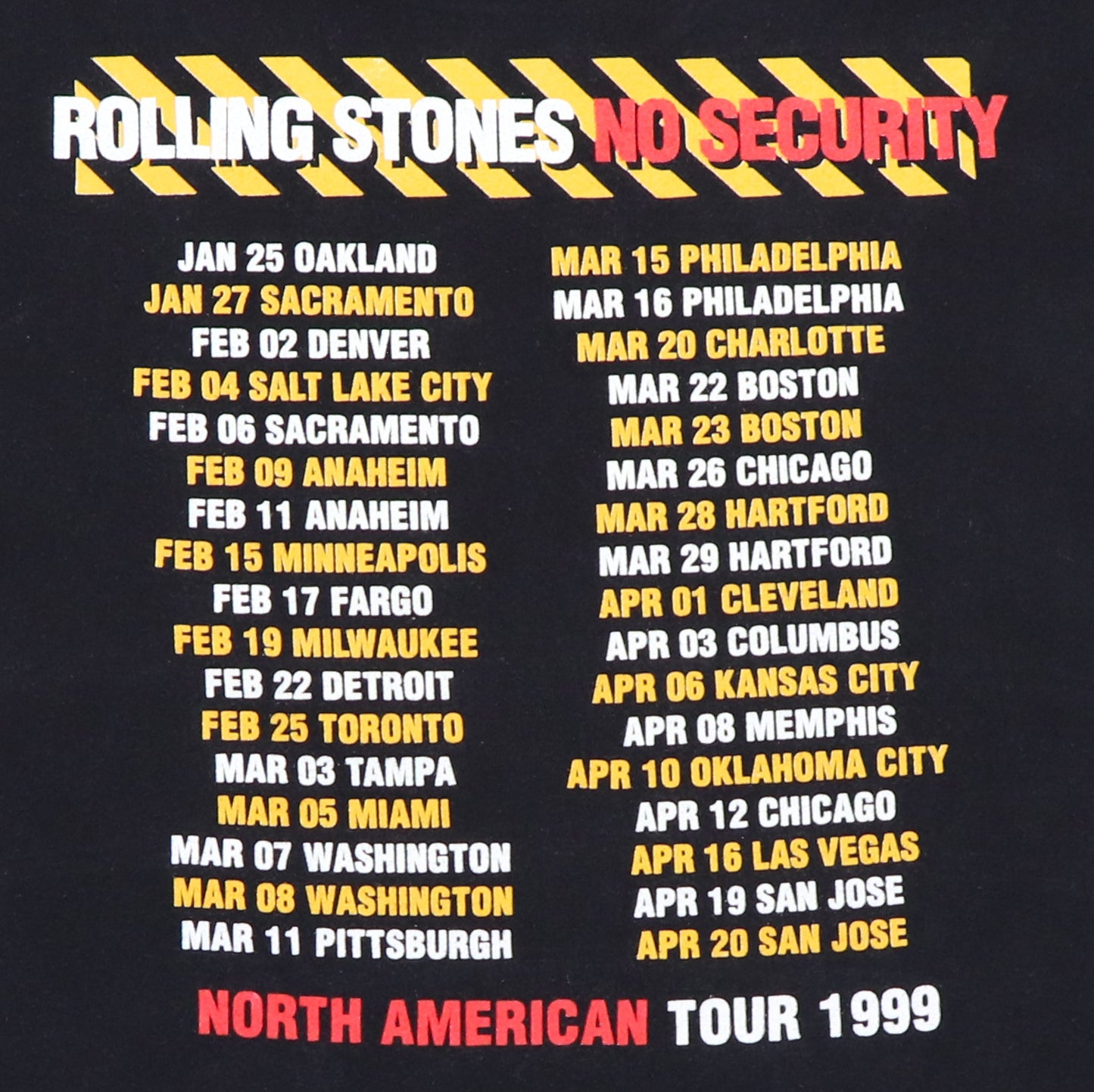 1999 Rolling Stones No Security Tour Shirt