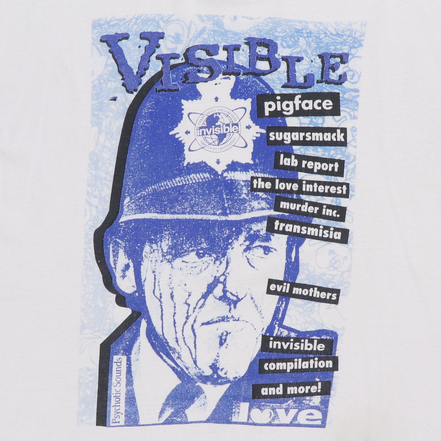 1990s Invisible Records Music Compilation Shirt Detail