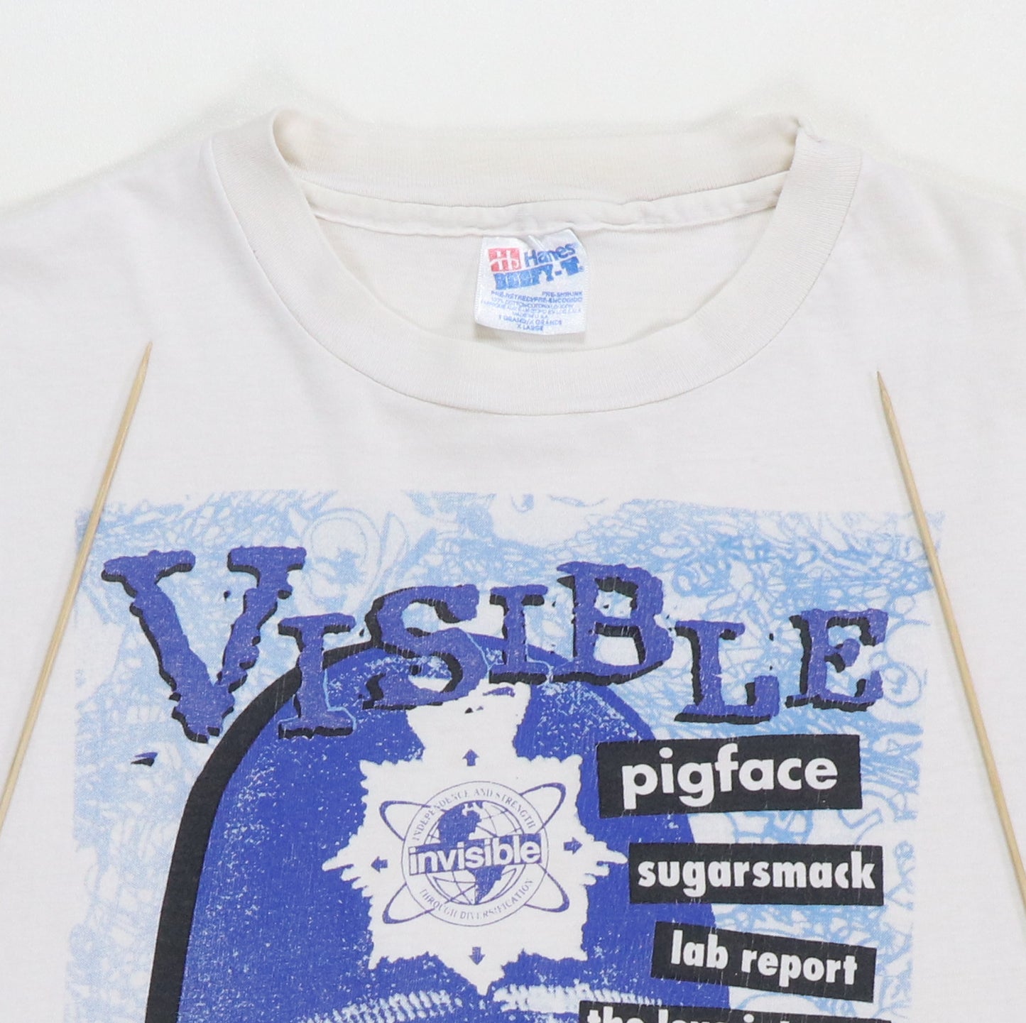 1990s Invisible Records Music Compilation Shirt Detail