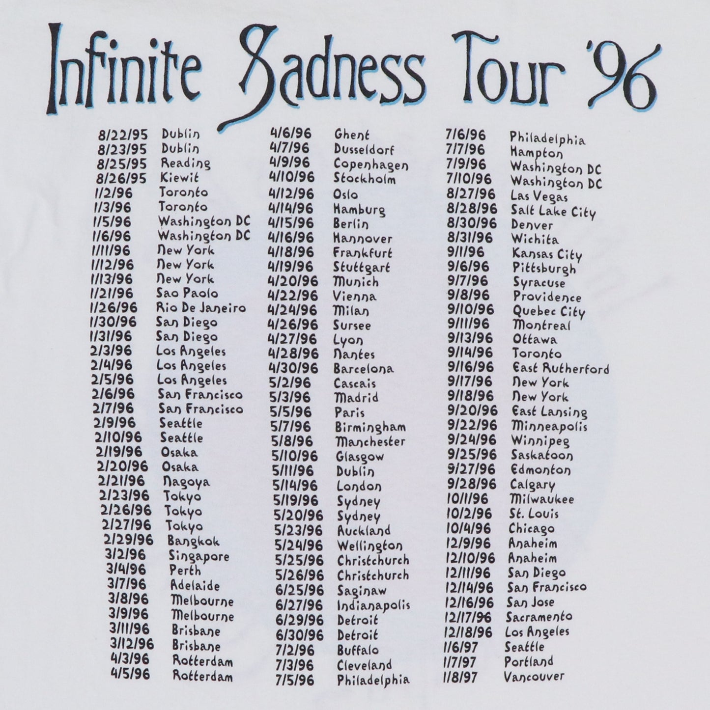 1996 Smashing Pumpkins Infinite Sadness Tour Shirt