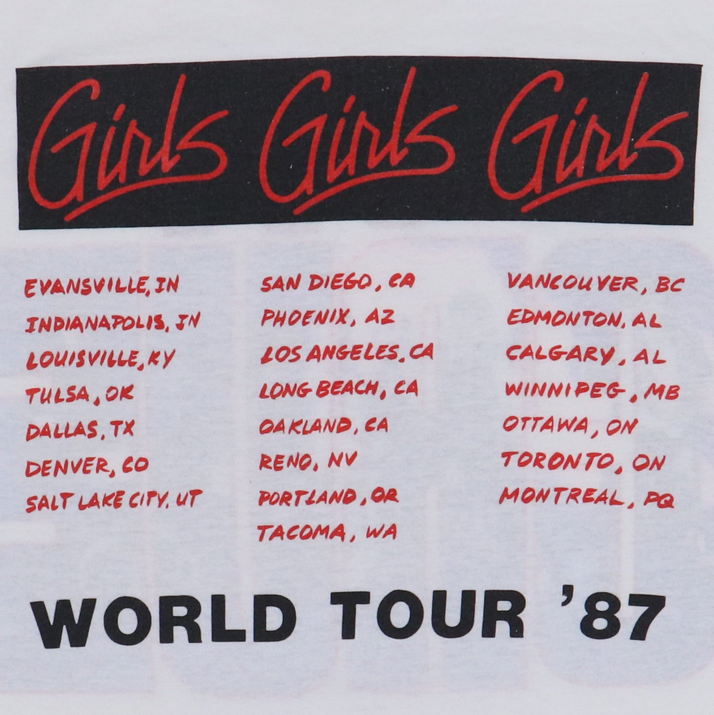1987 Motley Crue Girls Girls Girls Tour Shirt