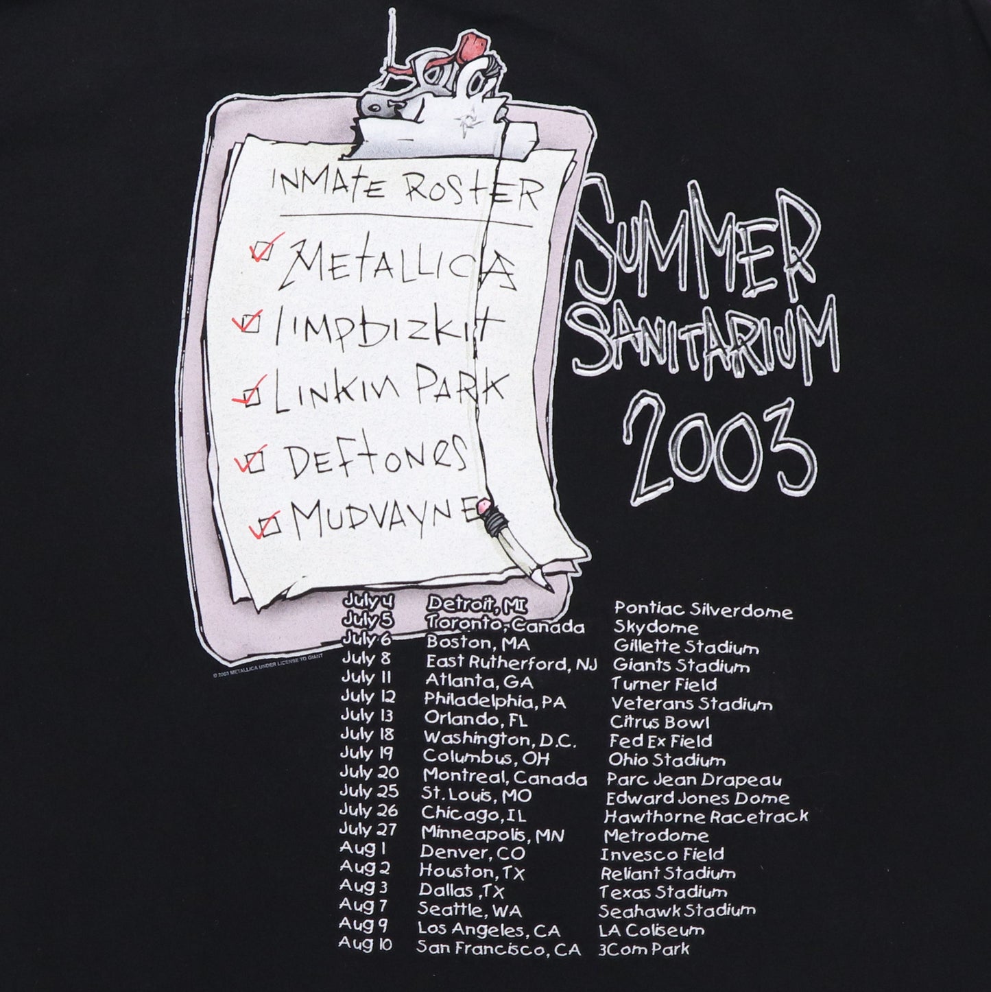 2003 Metallica Summer Sanitarium Tour Shirt