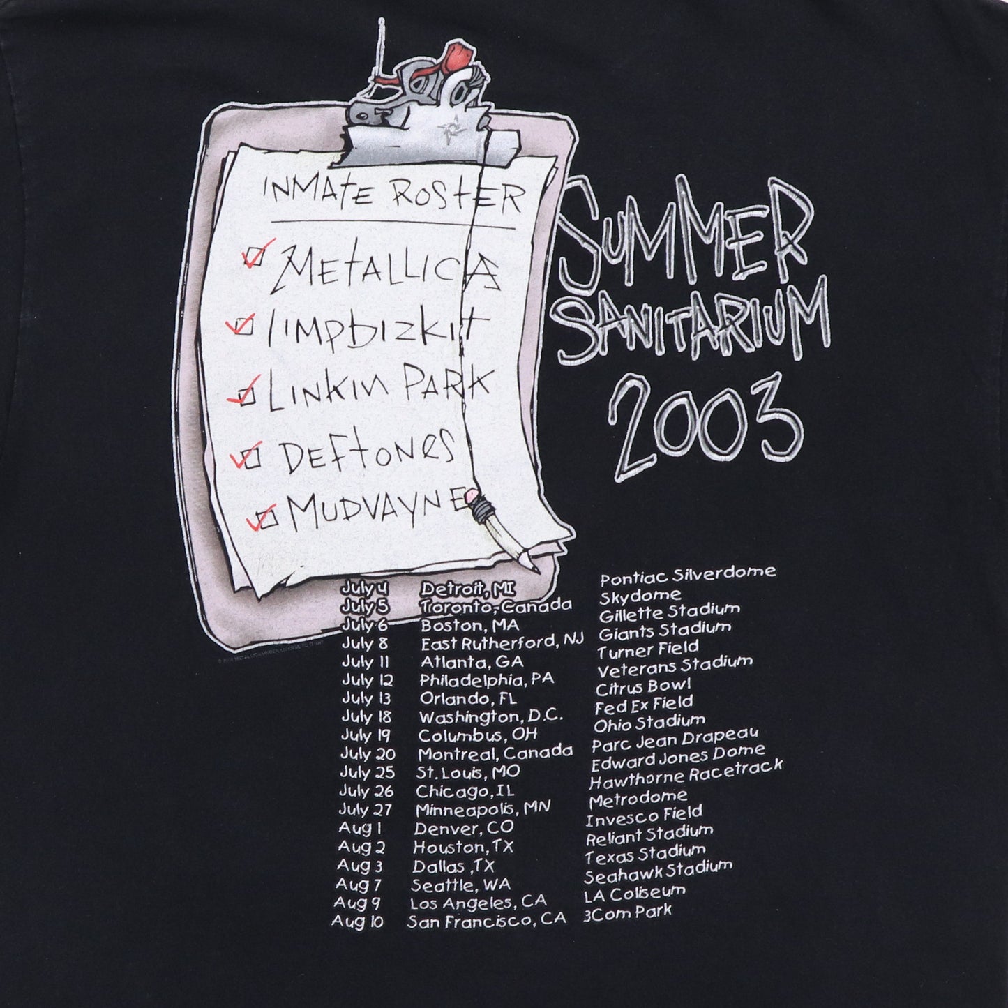 2003 Metallica Summer Sanitarium Tour Shirt