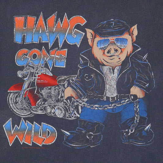 1986 Hawg Gone Wild Motorcycle Shirt Back