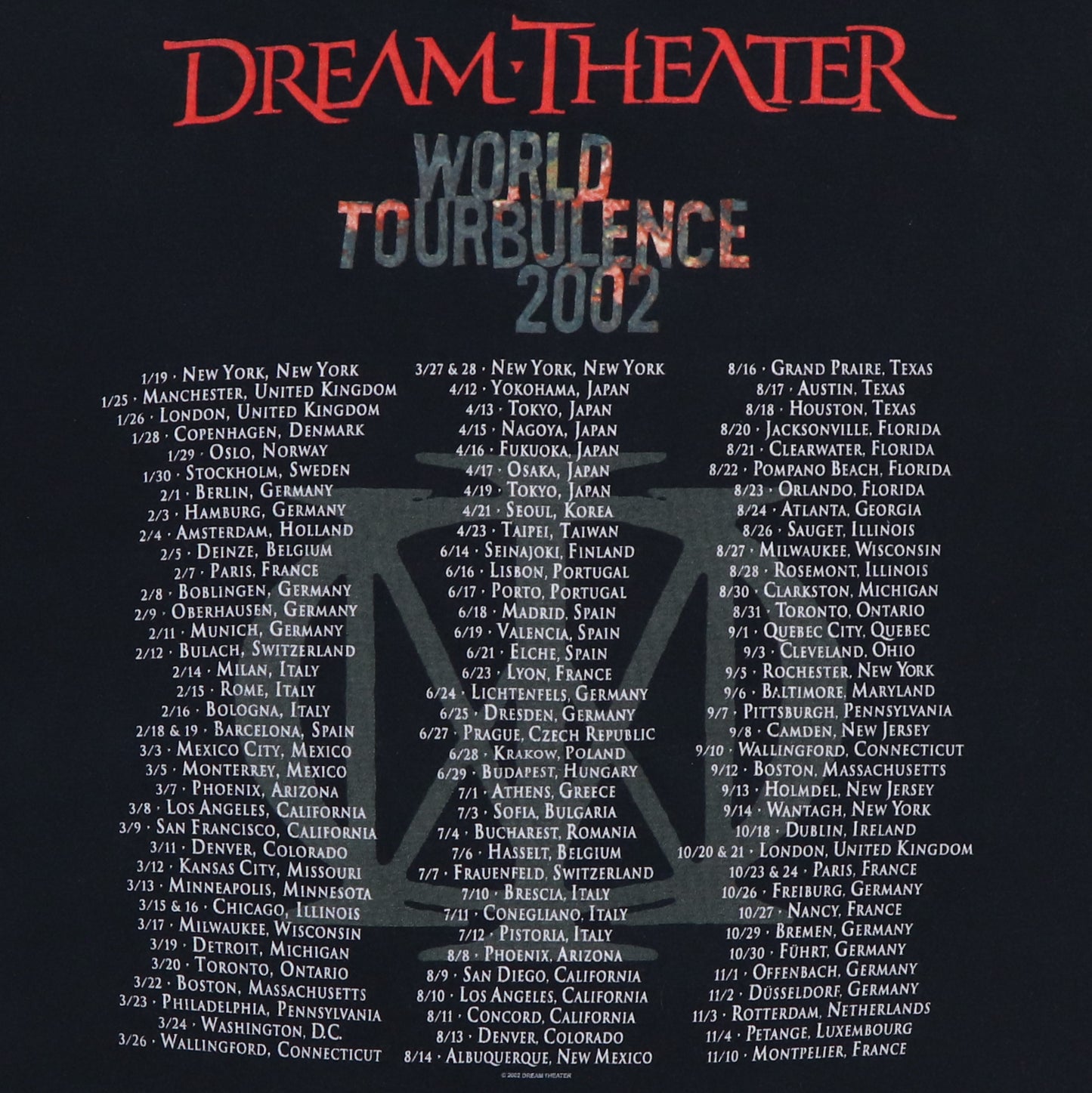 2002 Dream Theater World Tourbulance Tour Shirt