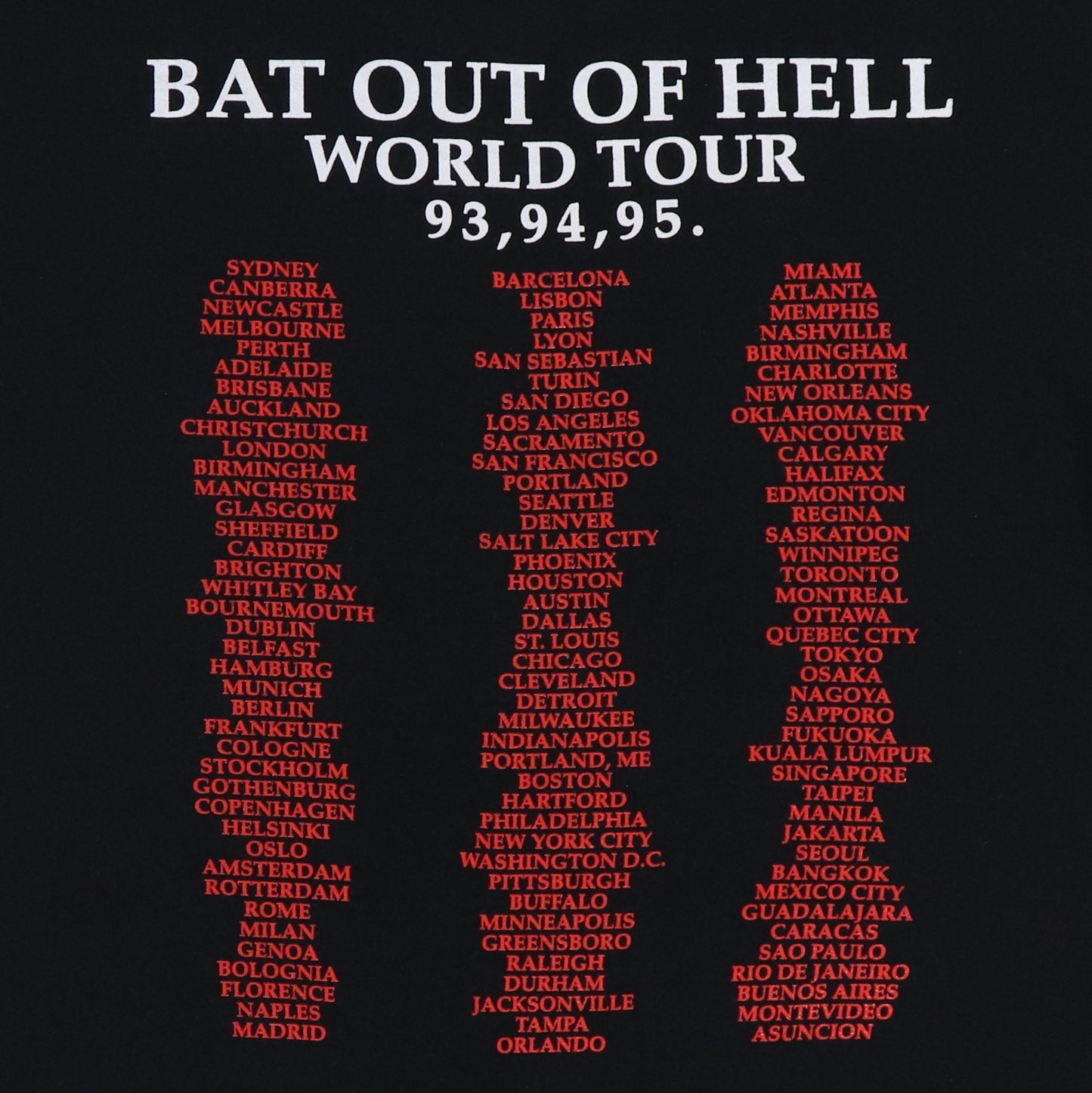 1995 Meat Loaf Bat Out Of Hell Tour Shirt