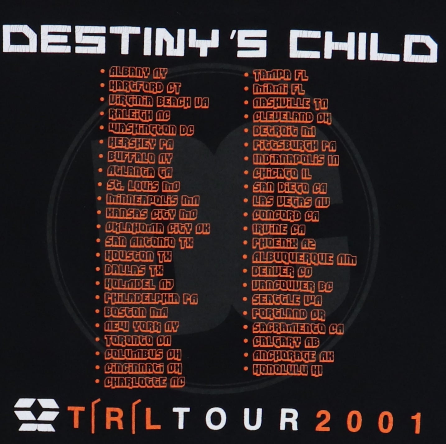 2001 Destiny's Child Tour Shirt Detail