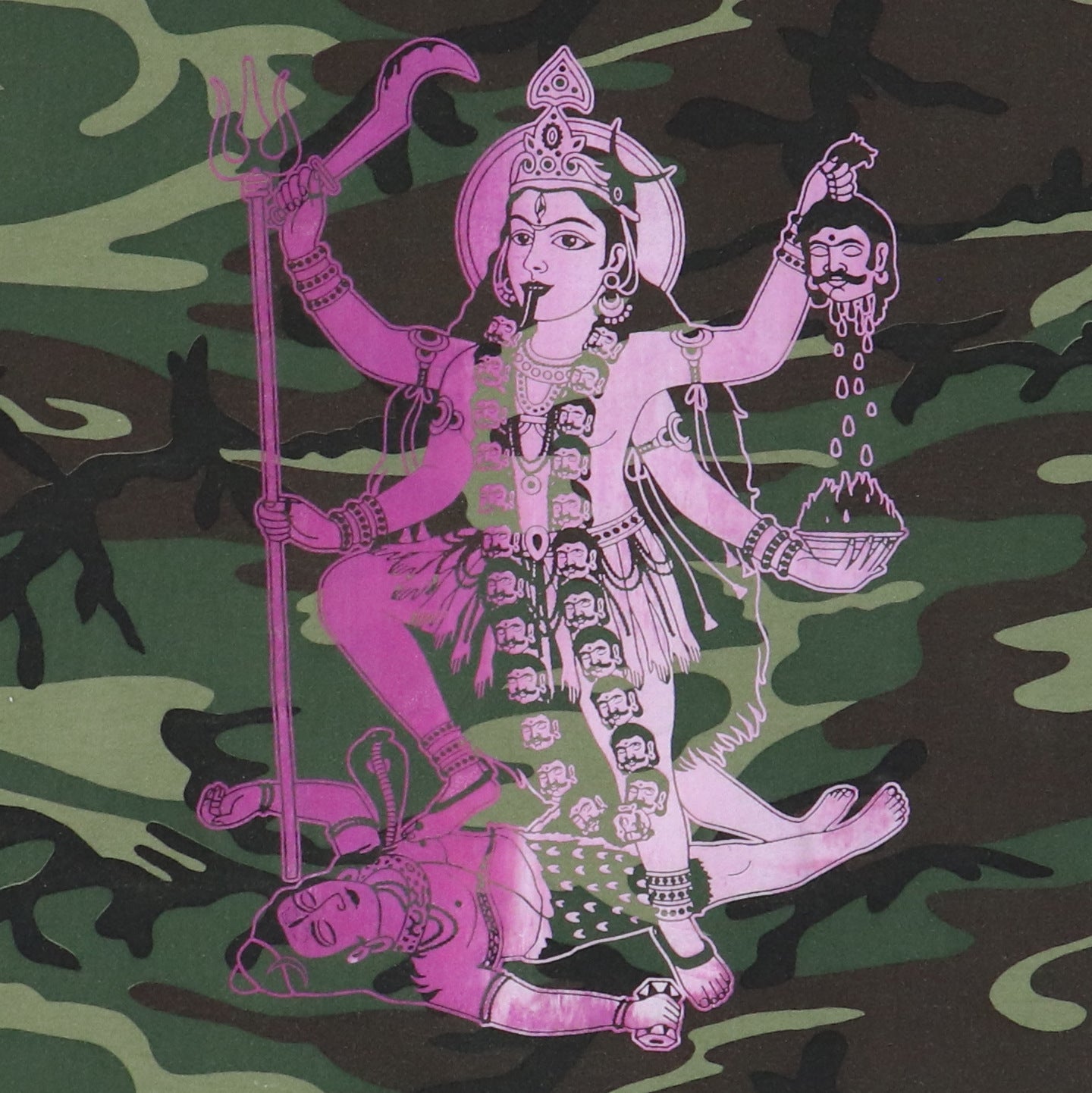 1980s Kali Hindu Goddess Camo Long Sleeve Shirt