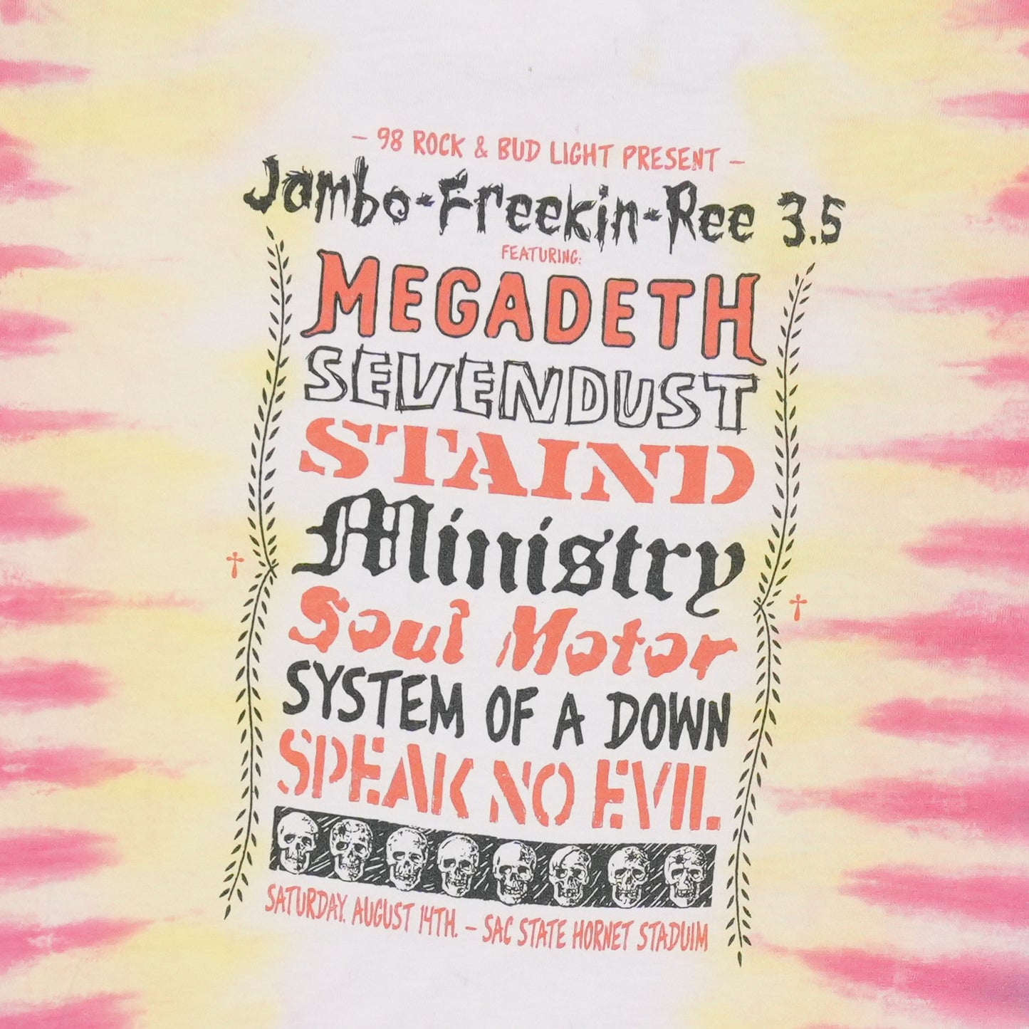 1998 Megadeth Jambo-Freakin-Ree Tie Dye Concert Shirt
