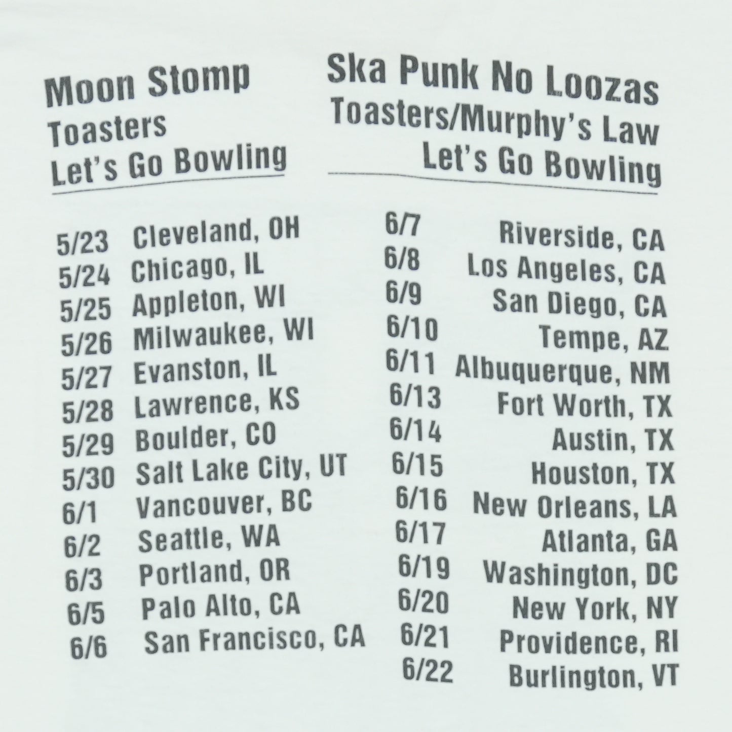 1994 Ska Punk No Loozas Music Festival Tour Shirt