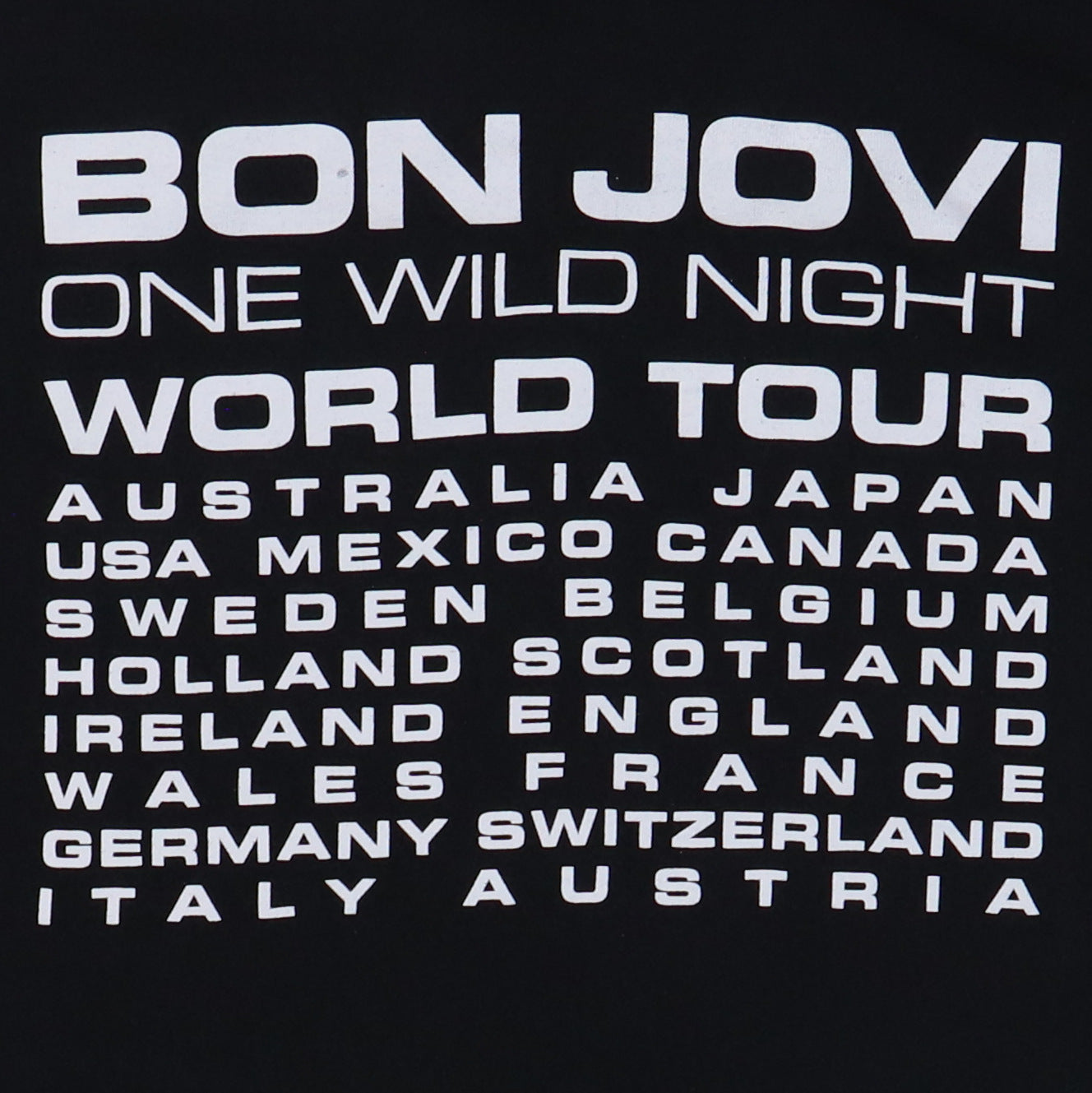 2001 Bon Jovi One Wild Night World Tour Shirt Detail