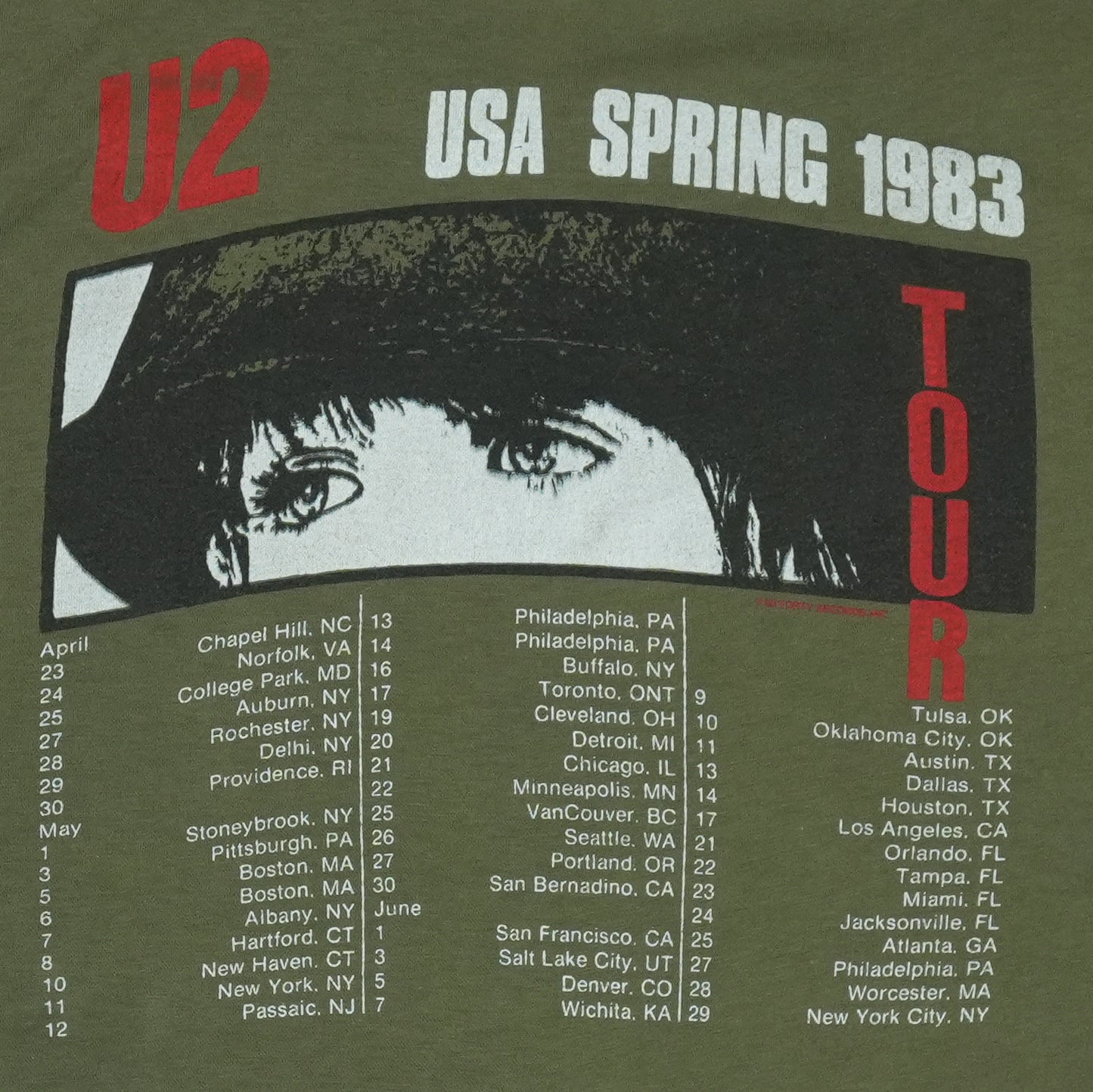 1983 U2 Spring Tour Shirt