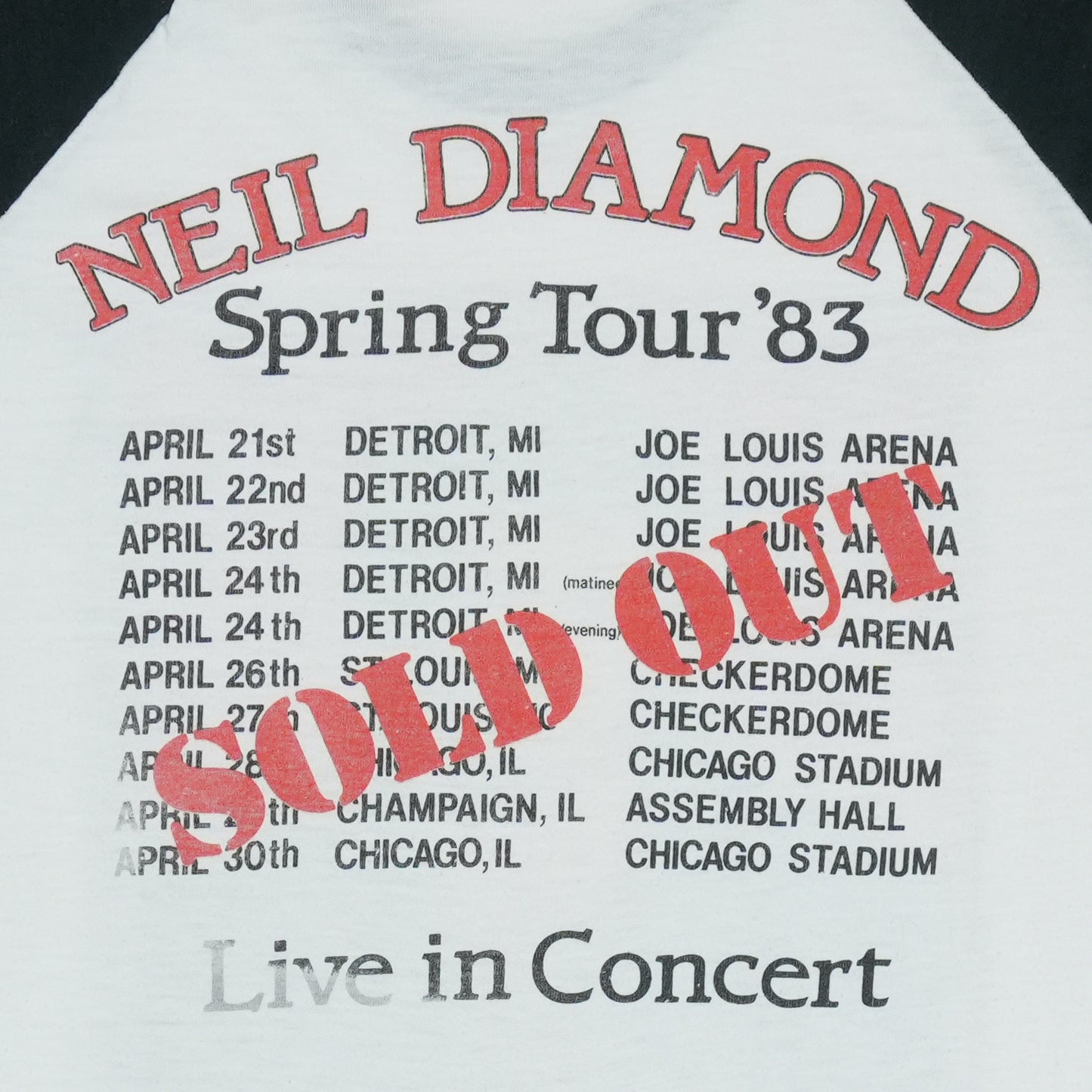 1983 Neil Diamond Spring Tour Concert Jersey Shirt