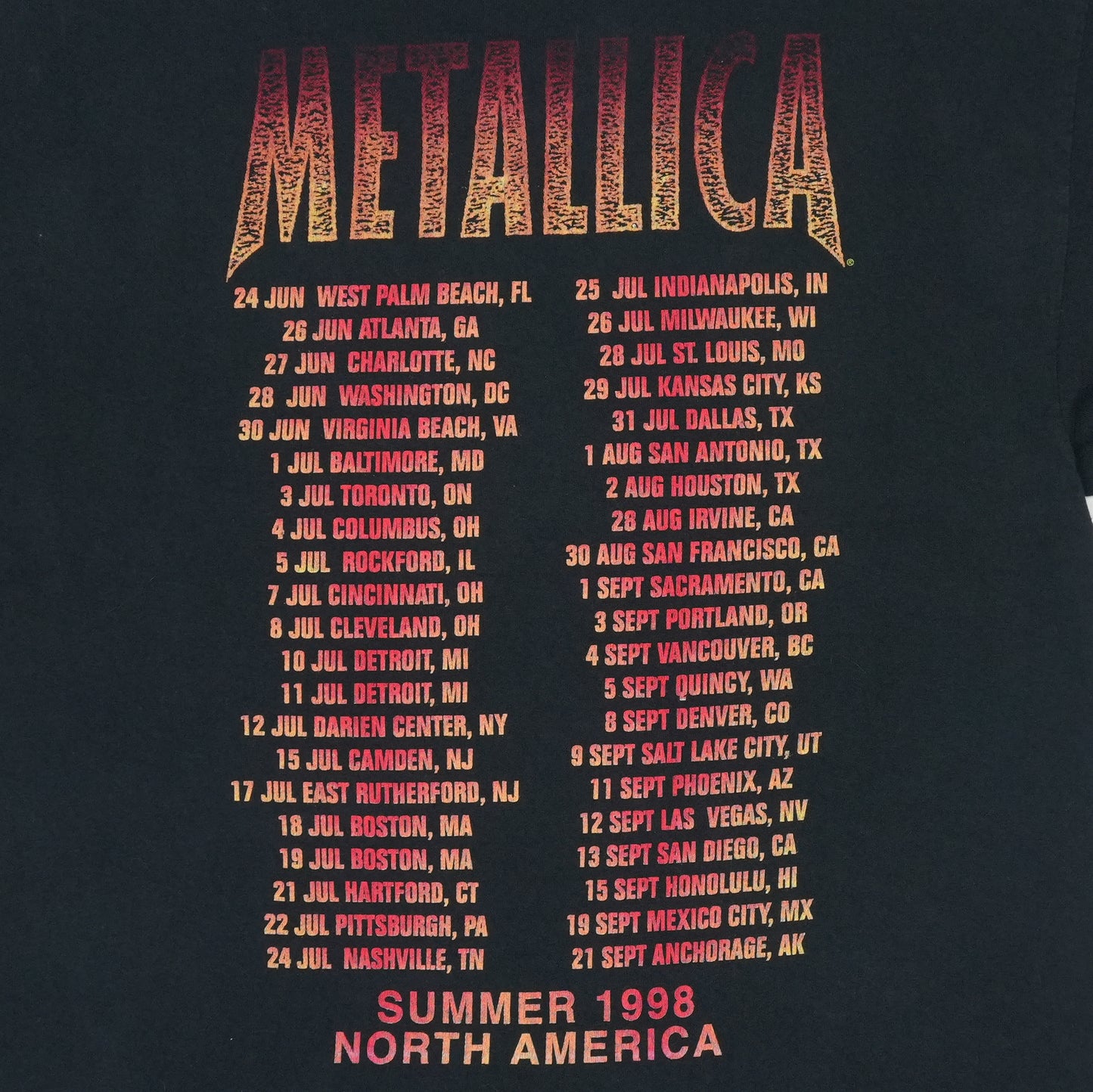1998 Metallica Summer Tour Shirt