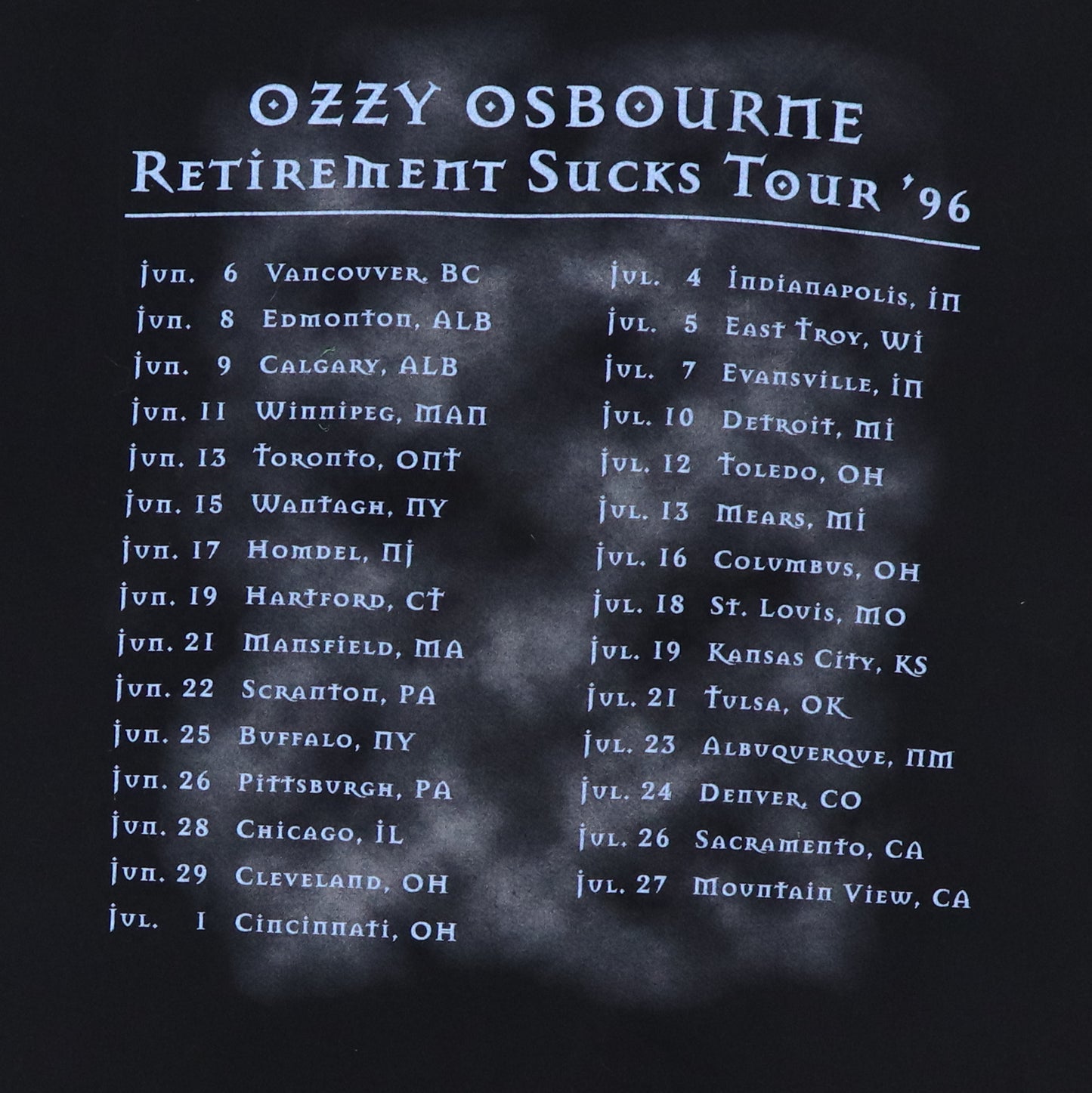1996 Ozzy Osbourne Retirement Sucks Tour Shirt