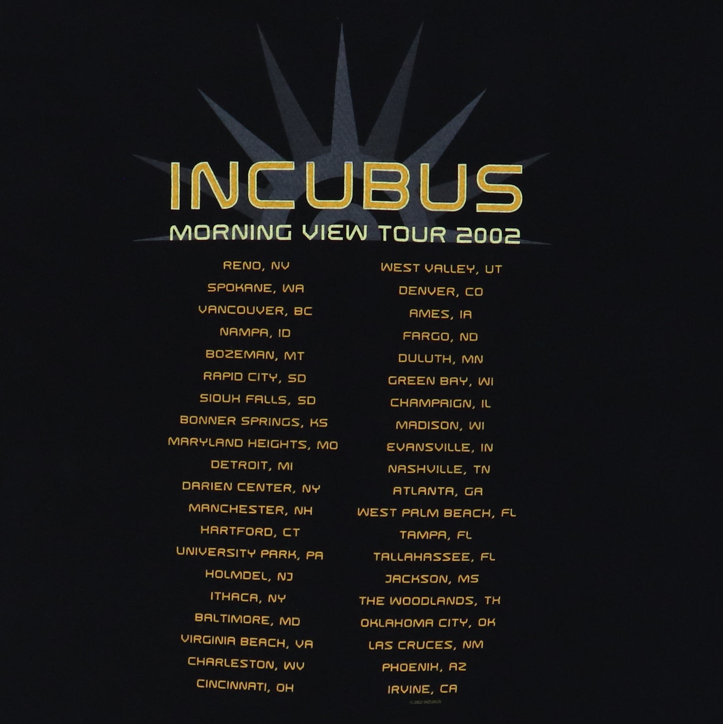 2002 Incubus Morning View Tour Shirt