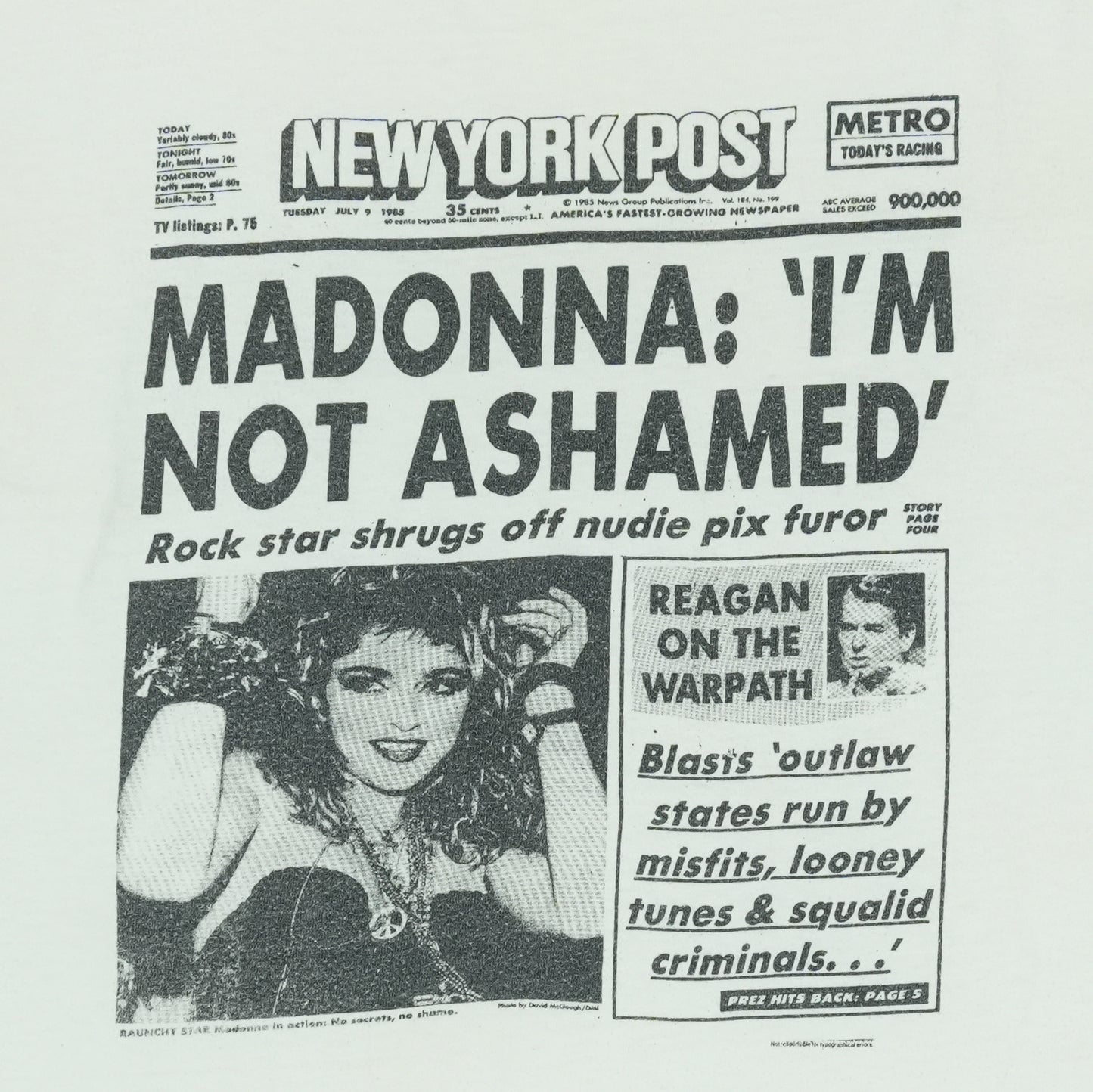1985 Madonna Not Ashamed Shirt Detail