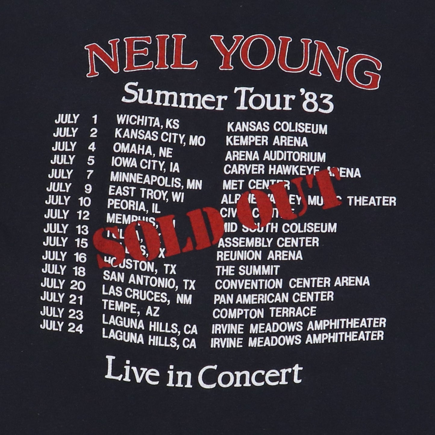1983 Neil Young Summer Tour Shirt