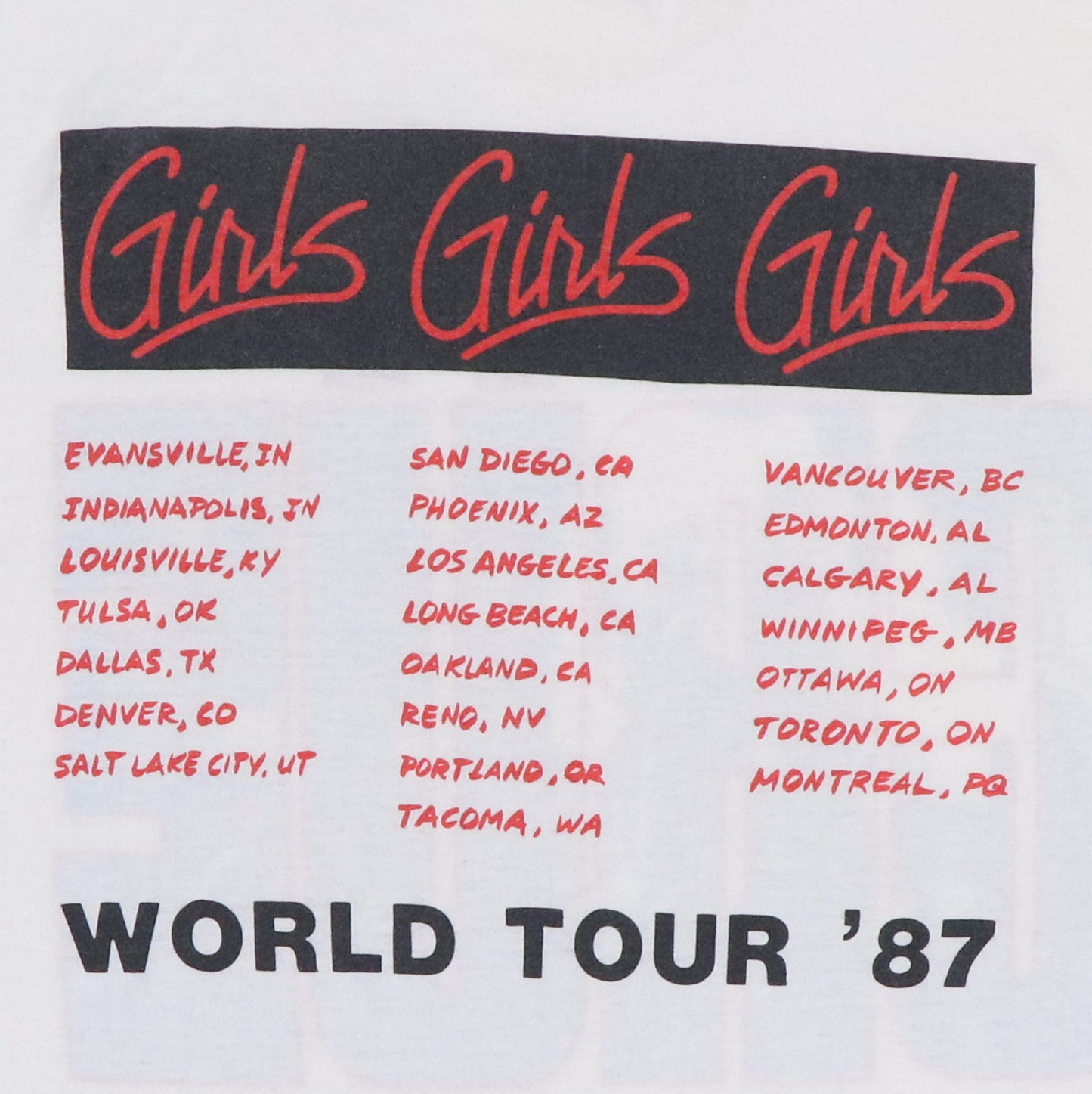 1987 Motley Crue Girls Girls Girls Tour Shirt