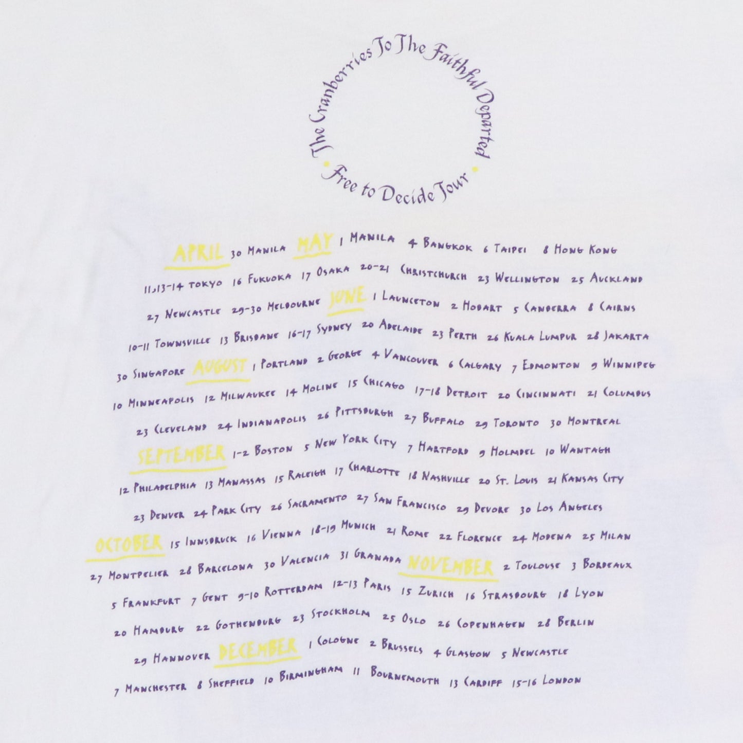 1996 The Cranberries Free To Decide Tour Shirt