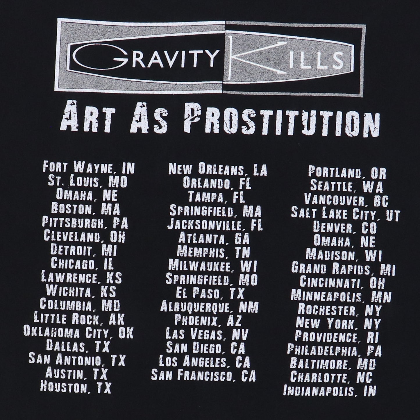 1998 Gravity Kills Art As Prostitution Tour Shirt
