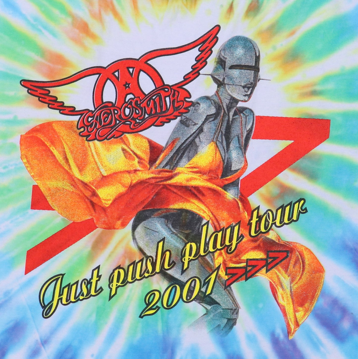 2001 Aerosmith Just Push Play Tie Dye Shirt Detail