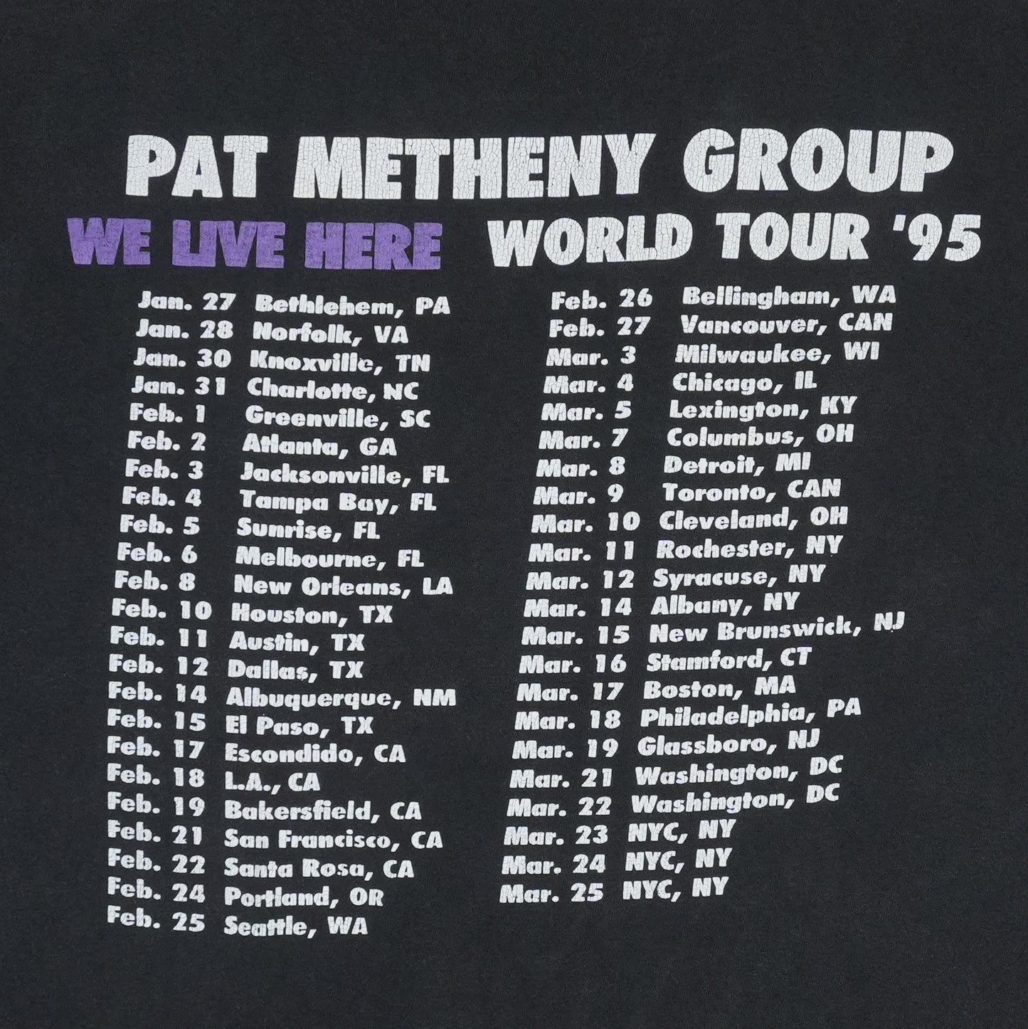1995 Pat Methany Group We Live Here World Tour Shirt