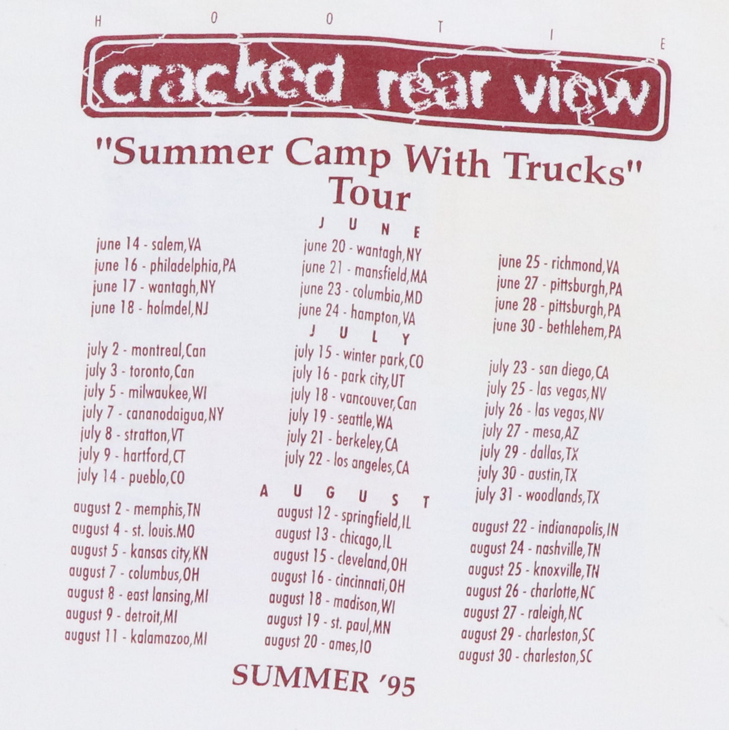 1995 Hootie and The Blowfish Summer Tour Shirt