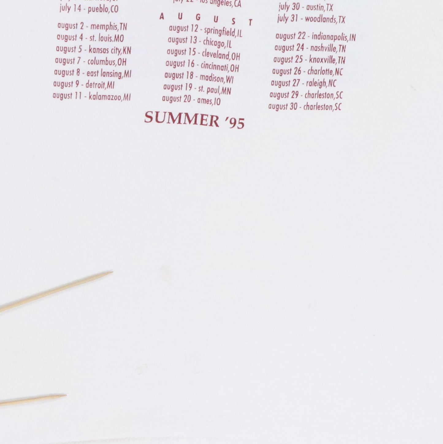 1995 Hootie and The Blowfish Summer Tour Shirt