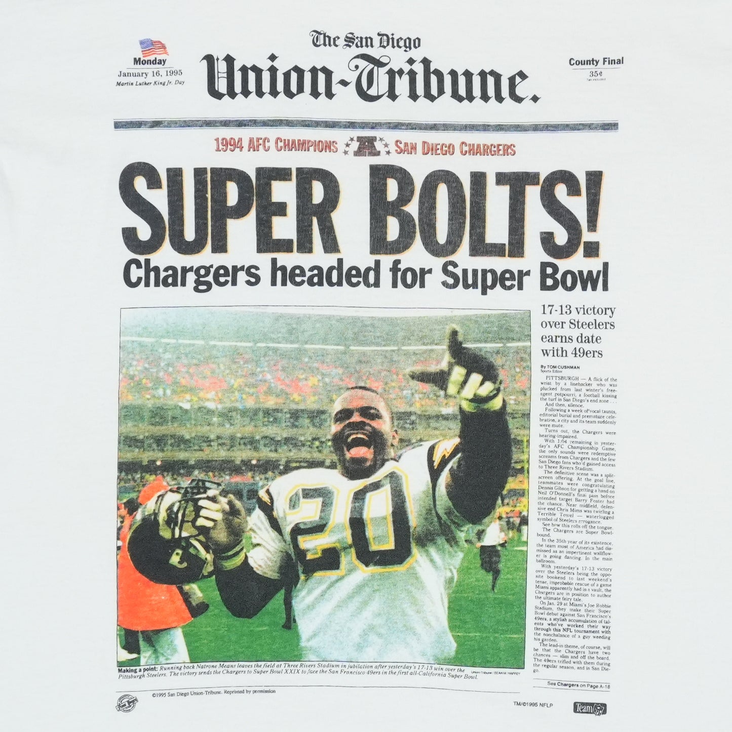 1994 San Diego Chargers Super Bolts Shirt