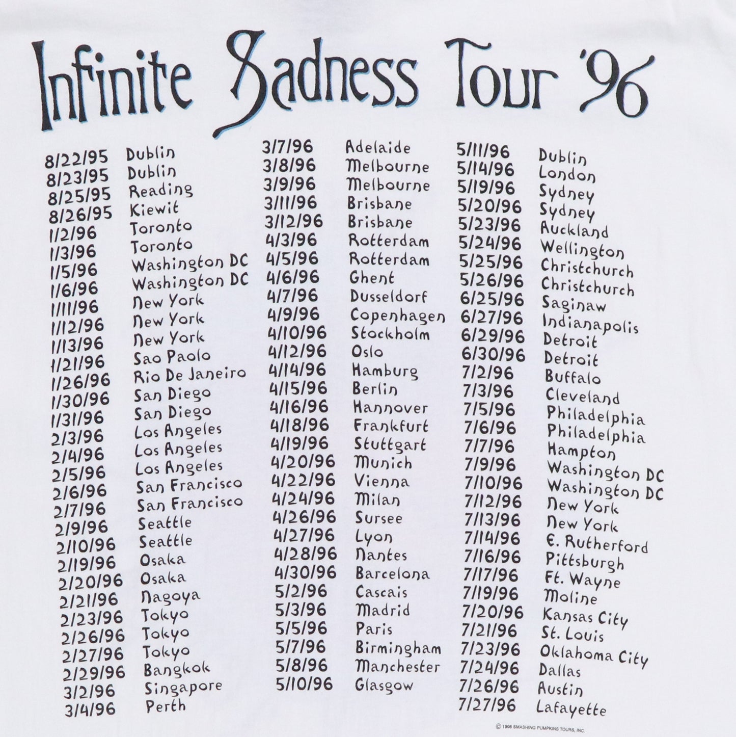 1996 Smashing Pumpkins Mellon Collie Infinite Sadness Tour Shirt