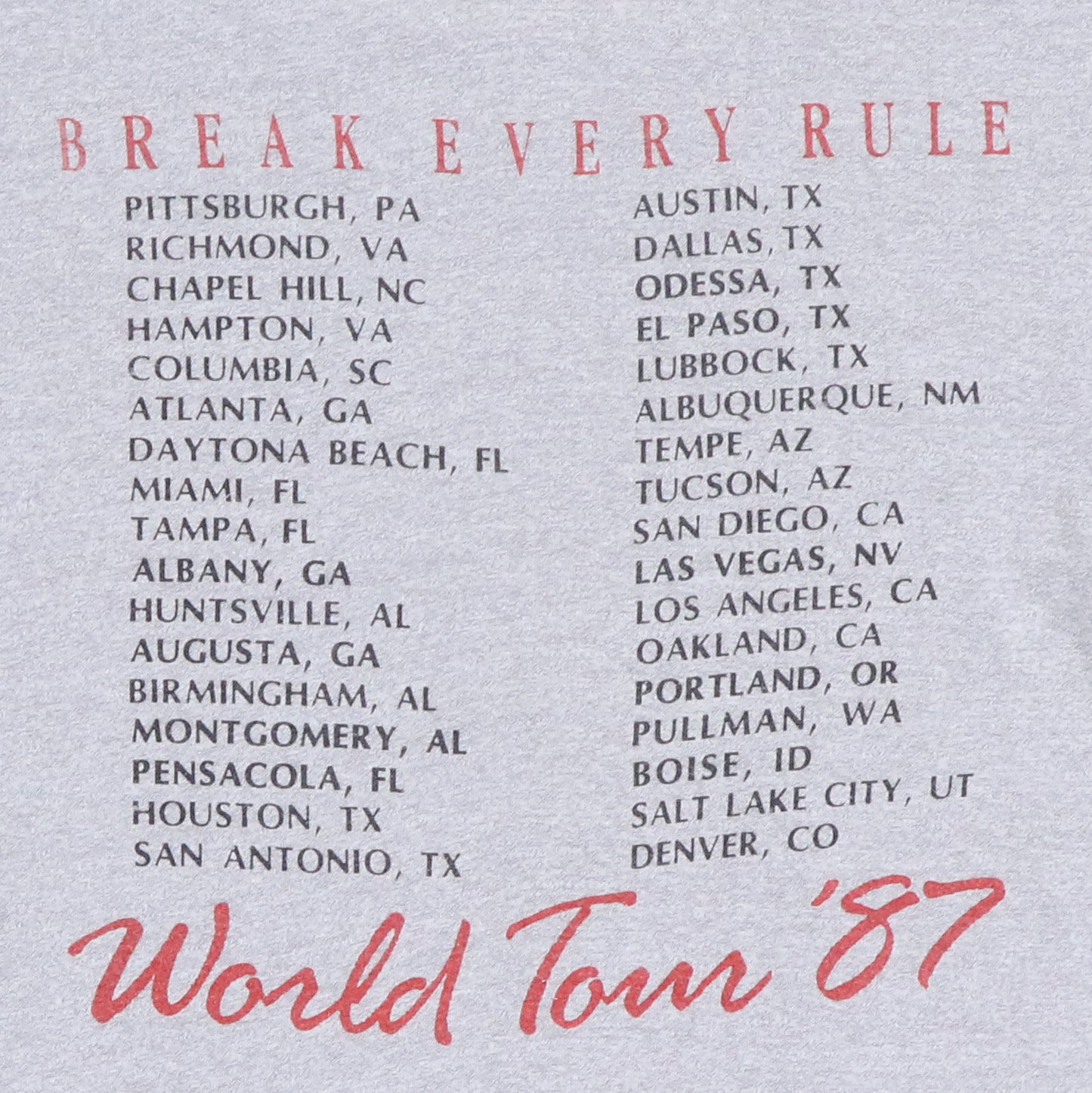 1987 Tina Turner Break Every Rule Tour Shirt