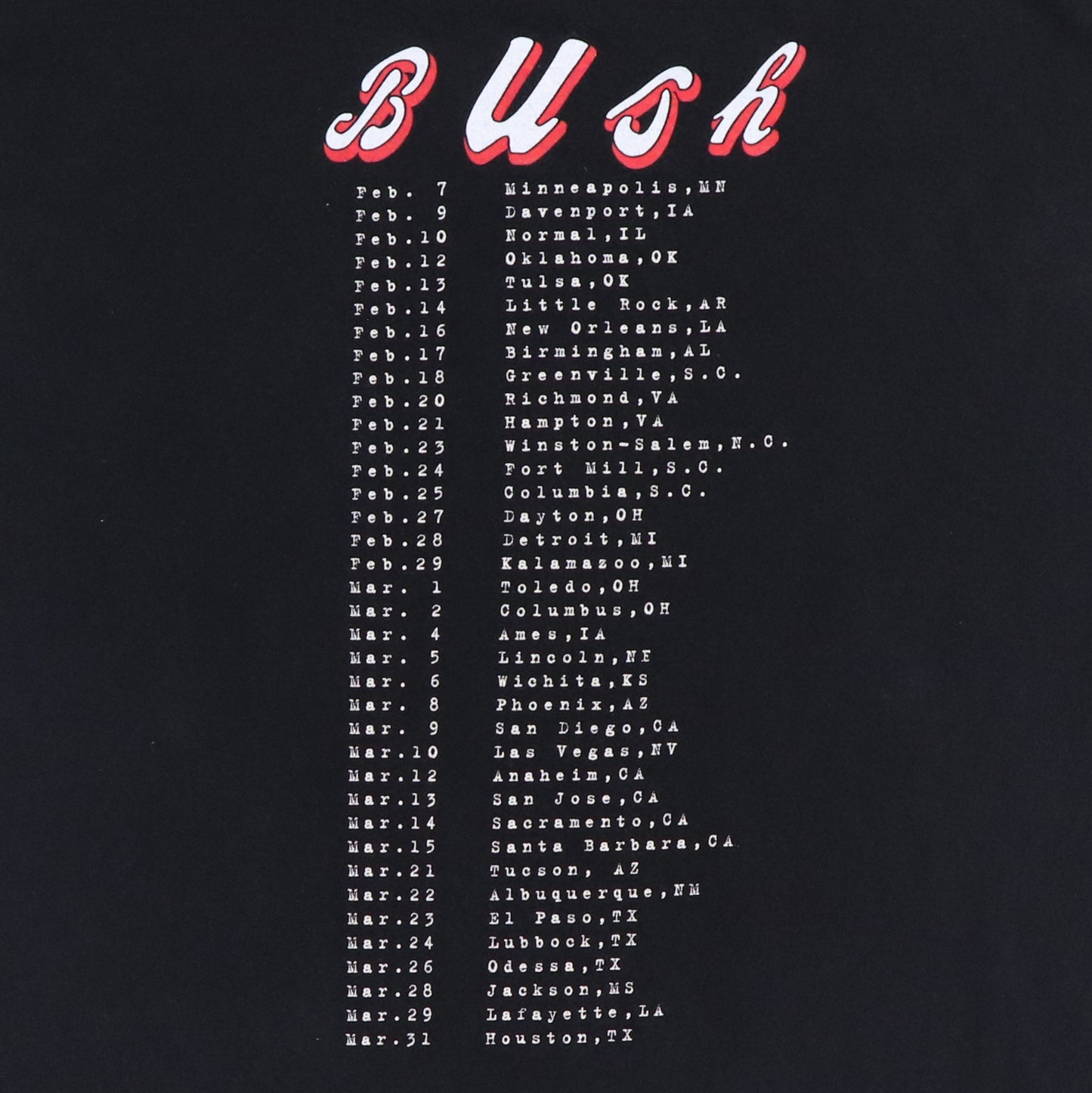 1996 Bush Sixteen Stone Tour Shirt