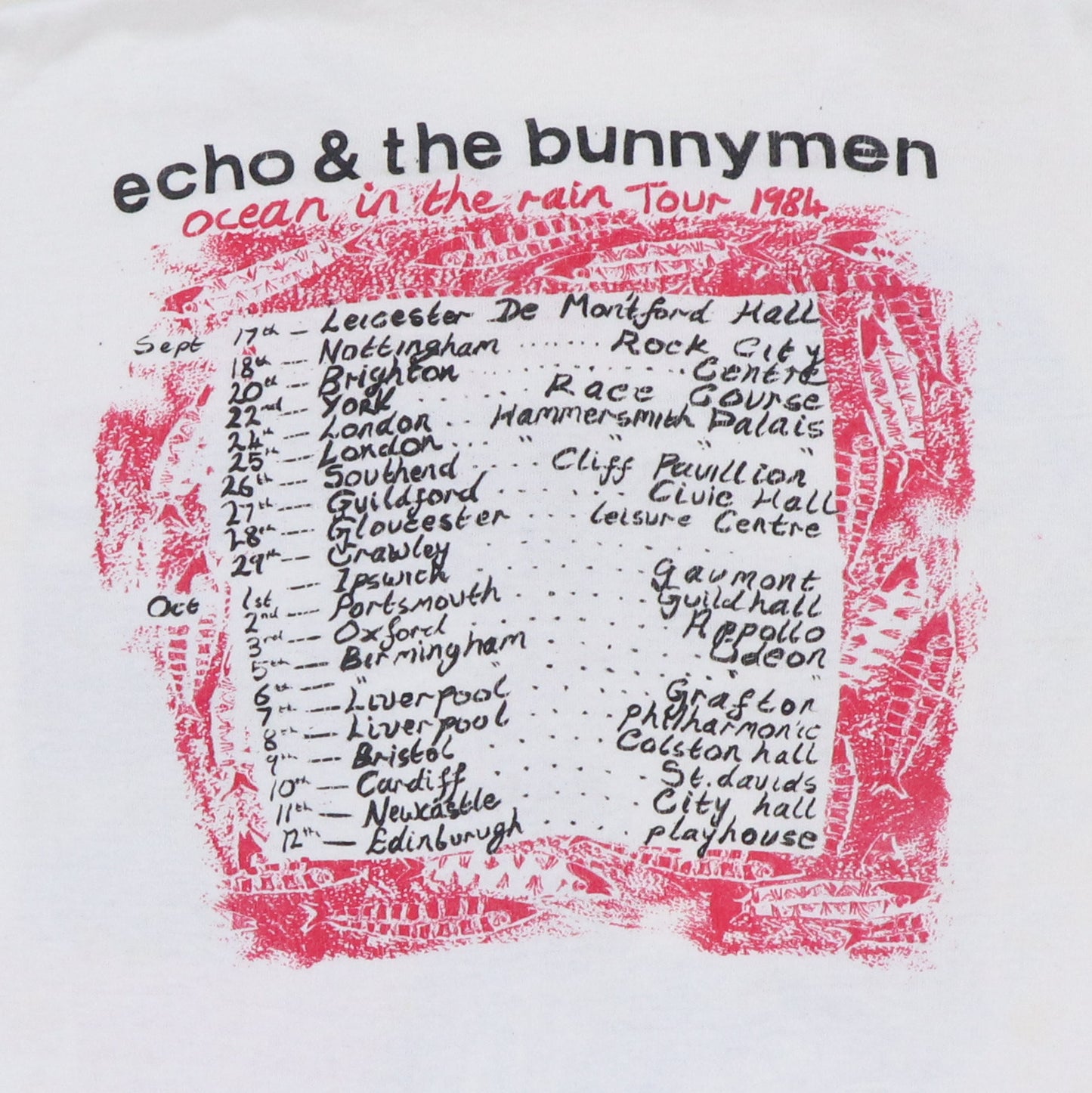 1984 Echo and The Bunnymen Ocean In The Rain Tour Shirt