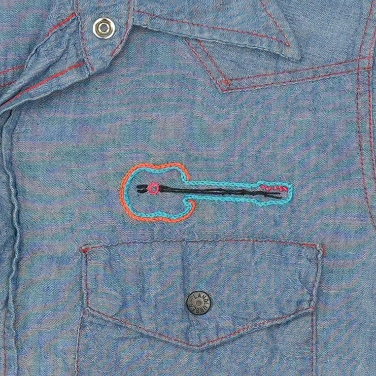 1970s Foghat Embroidered Chambray Button Up Shirt