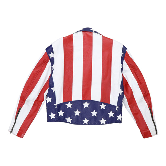 1970s All American Rider Flag Leather Jacket Back
