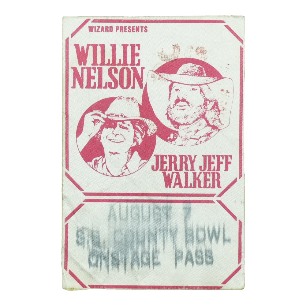 1970s Willie Nelson And Jerry Jeff Walker Santa Barbara County Bowl Onstage Pass front