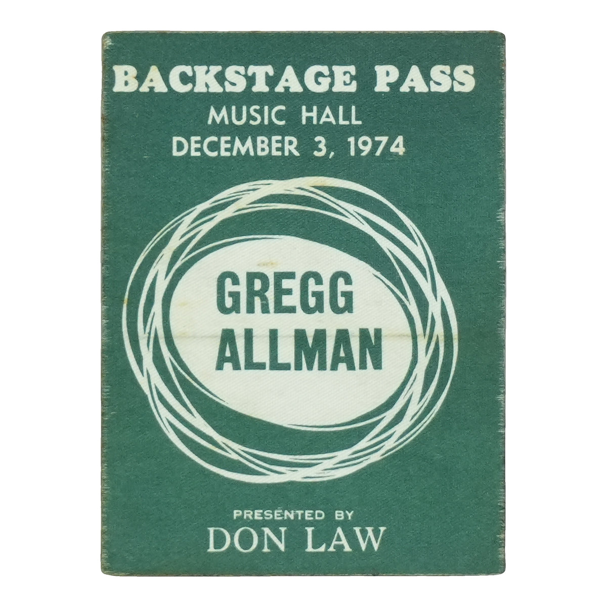 1974 Gregg Allman Music Hall Backstage Pass front