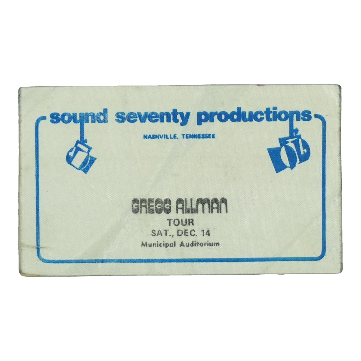 1974 Gregg Allman Nashville Municipal Auditorium Backstage Pass front