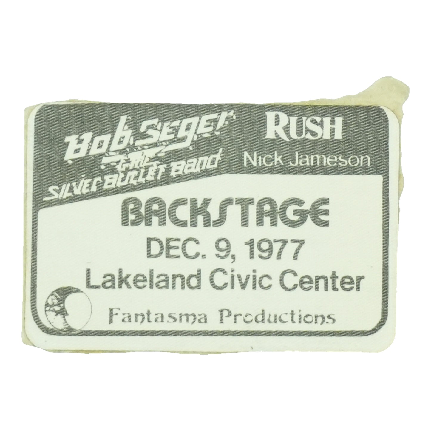 1977 Bob Seger And Rush Lakeland Civic Center Backstage Pass front
