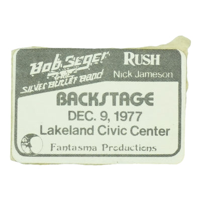 1977 Bob Seger And Rush Lakeland Civic Center Backstage Pass