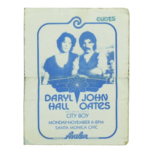 1978 Hall And Oates Santa Monica Civic Backstage Pass front