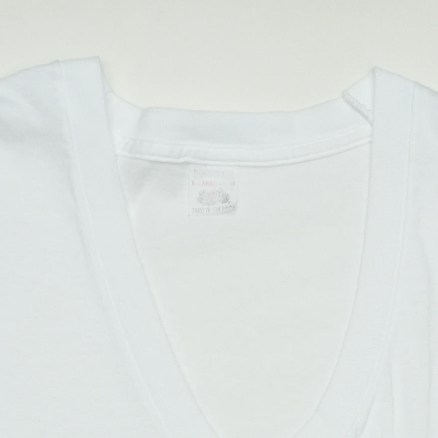 1980s Blank White FOTL V-Neck Shirt Detail 1