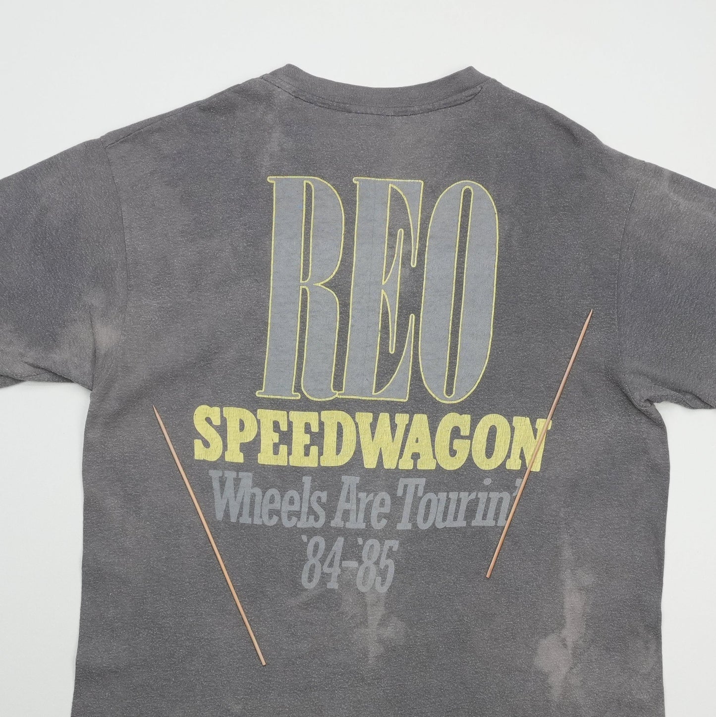 1985 REO Speedwagon Wheels Are Turnin Tour Shirt Detail 7